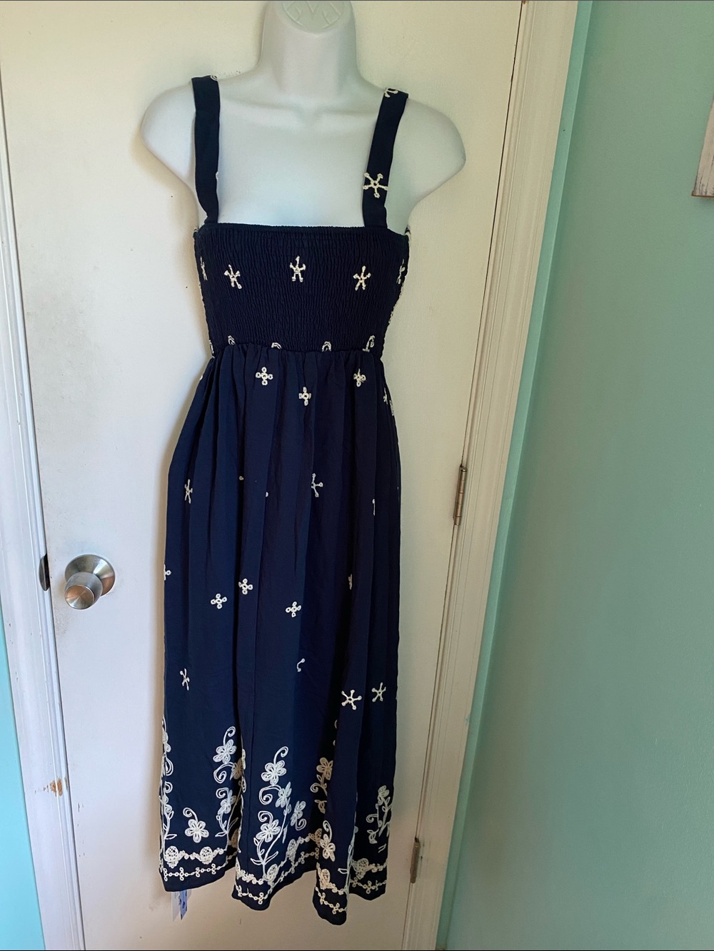 Cider Navy Embroidered Sundress NWT